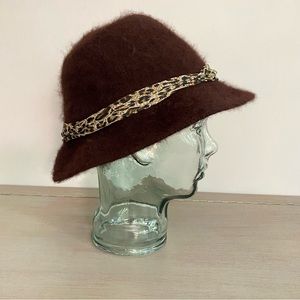 Cloche Women’s Hat Rabbit Hair Blend One‎ Size In Chocolate Brown Leopard Band